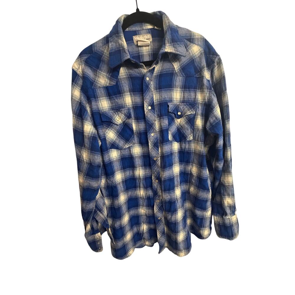 Wrangler Wrancher Men’s XLT Blue Plaid Western Pearl Snap Shirt 100% Cotton Tall - Picture 4 of 11